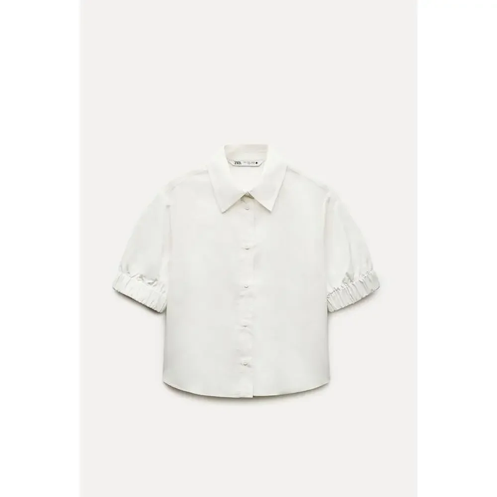 Zara lapel collar shirt short puffy sleeve Sz XS NWT Academia feminine Preppy